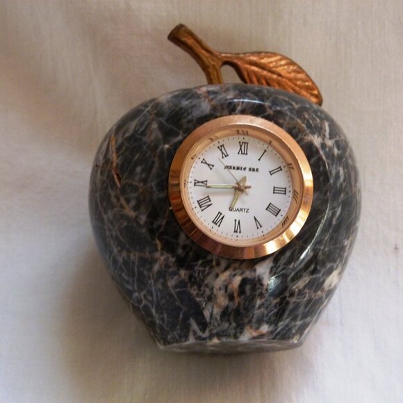 Apple Shaped Marble Table Clock Paperweight Home Decor Figurine - Picture 2 of 8
